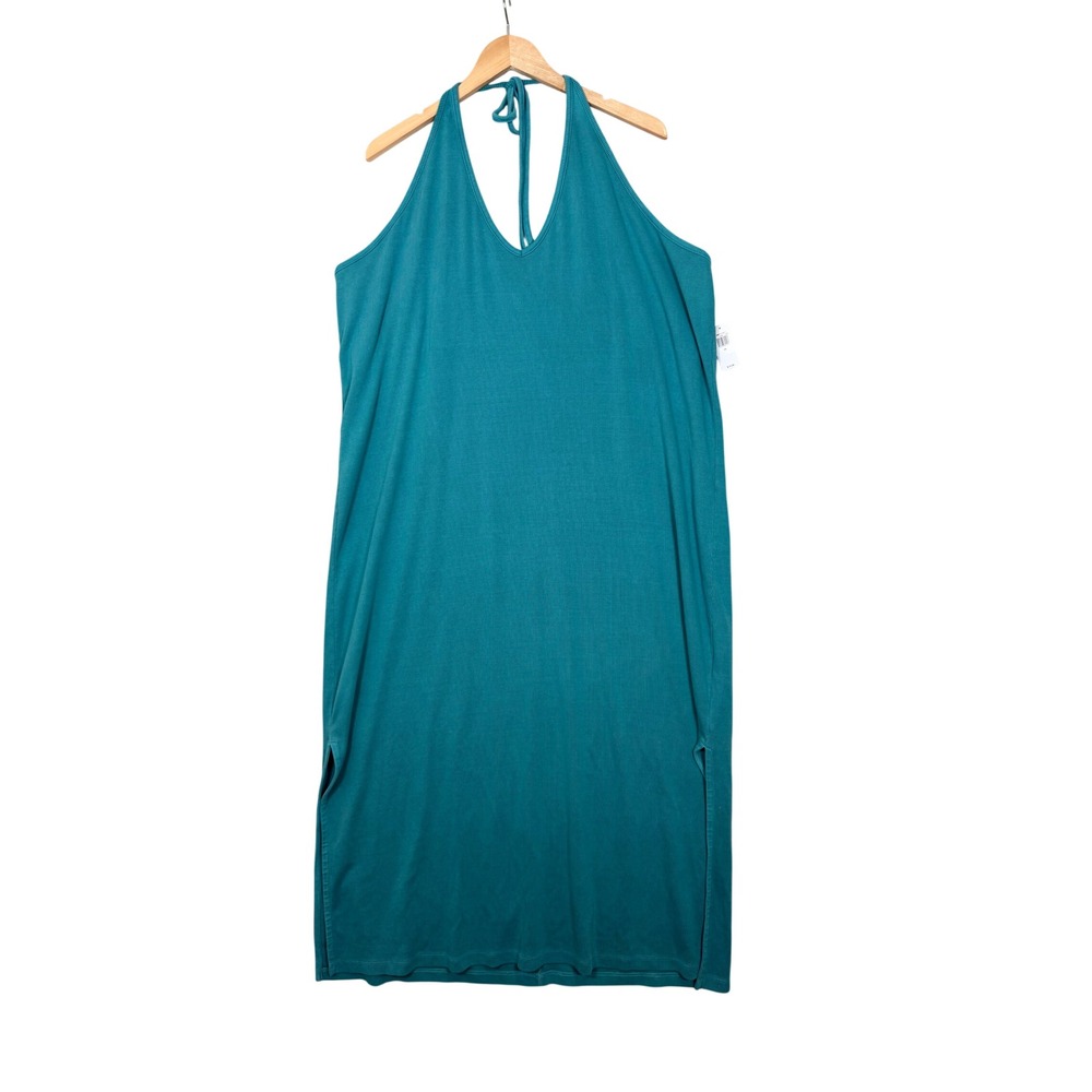 New Old Navy Halter Dress 4X Teal Mediterranean Blue Ribbed Knit Maxi Sleeveless